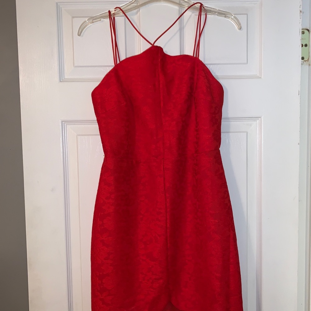 TOPSHOP BODYCON LACE DRESS RED